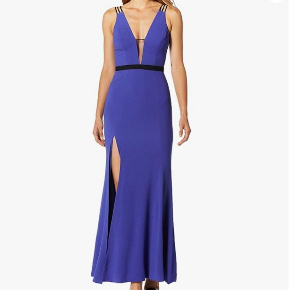 Dress the Population Lana Deep Plunging Crepe Mermaid Gown, XXL